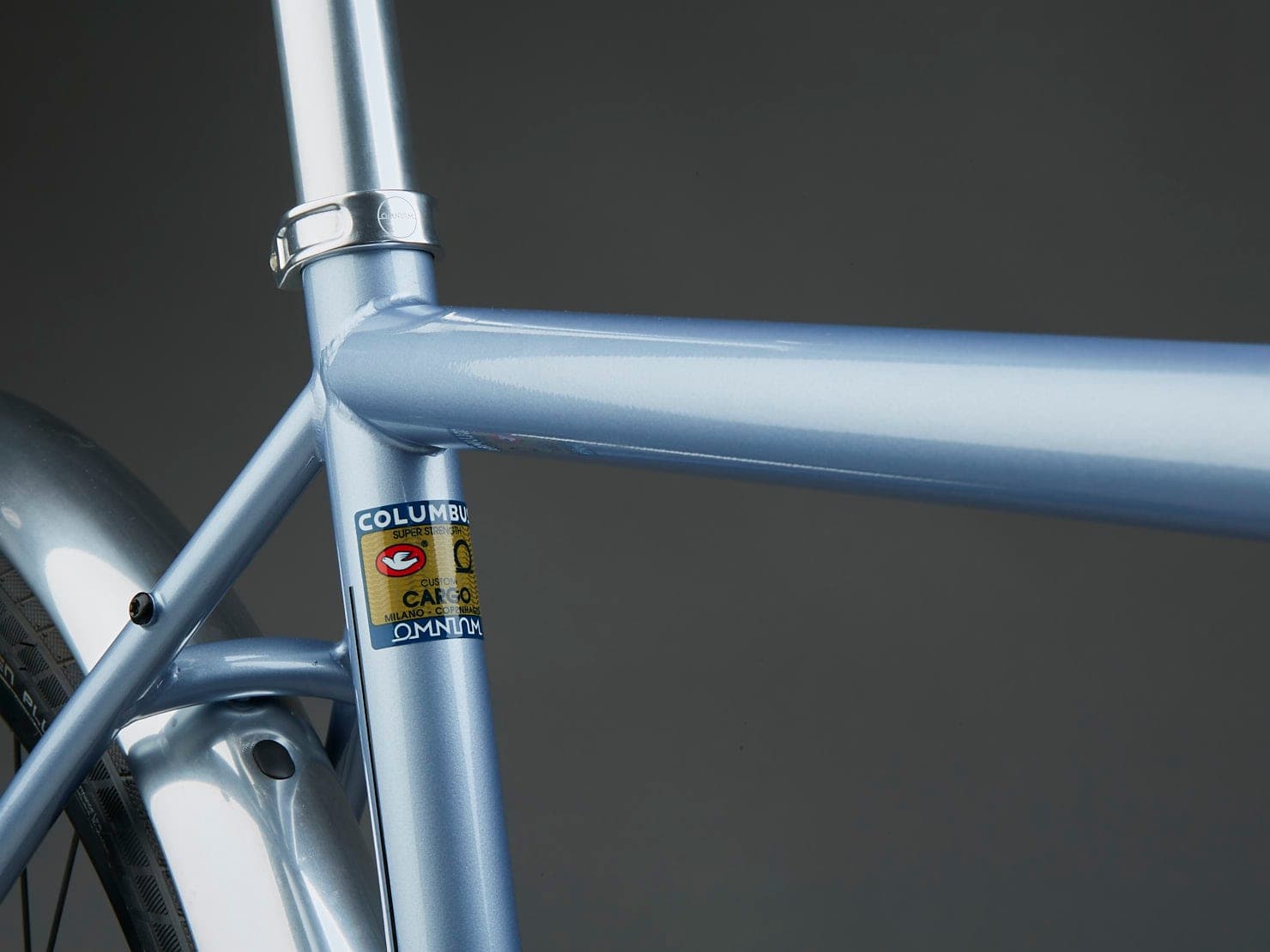 Omnium × Cinelli Supercargo — abțibild Columbus pe tubul de șa